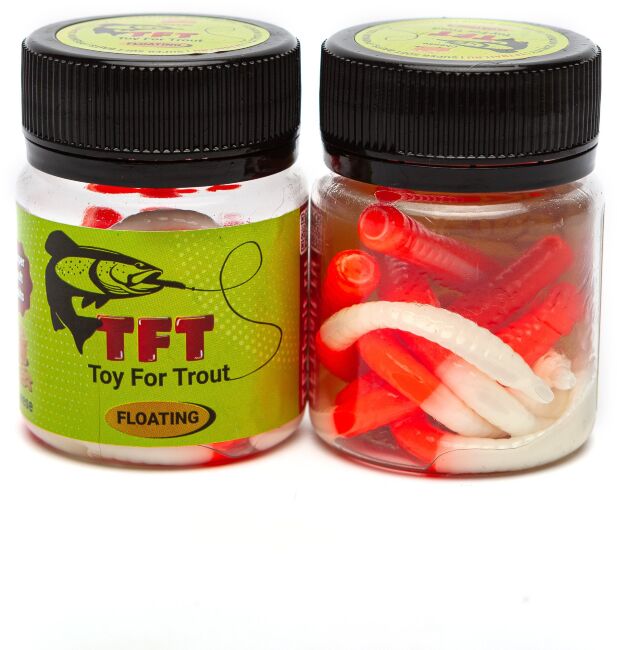 TFT Приманка силиконовая 80 мм. TOY WORMS Цвет: TW-18 Red Orange-Белый, Аромат: Сыр