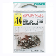 Вертлюжок двойной с застежкой OWNER Inter Lock W Crane Swivel №14 14.4кг 10шт/уп 52458-14
