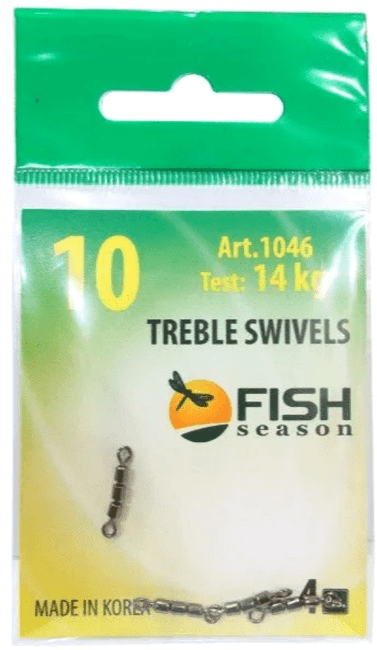 Вертлюжок тройной скоростной FISH SEASON Treble Swivels цилиндр. №10 14кг 4шт/уп 1046-10F Вертлюжок тройной скоростной FISH SEASON Treble Swivels цилиндр. №10 14кг 4шт/уп 1046-10F