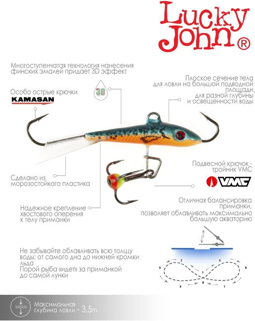 Балансир Lucky John FIN 3 с тр. 40мм/53 блистер Балансир Lucky John FIN 3 с тр. 40мм/53 блистер