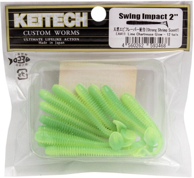 Виброхвост KEITECH Swing Impact 2" EA#11 Lime Chartreuse Glow 5см 0.9гр 12шт/уп