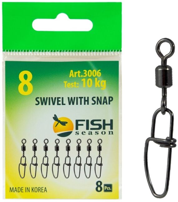 Вертлюжок с застежкой FISH SEASON Insurance №8 10кг 8шт/уп 3006-08F