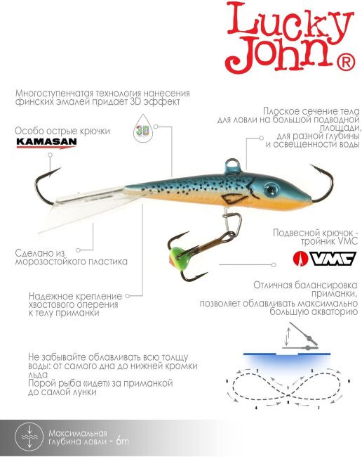 Балансир Lucky John FIN 4 с тр. 60мм/53 блистер Балансир Lucky John FIN 4 с тр. 60мм/53 блистер