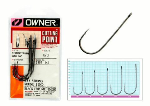 Крючок офсетный OWNER 5103-4/0 Straight Shank черн кован засечки на цевье 5шт/уп