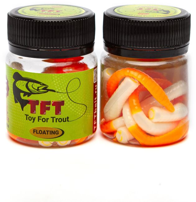 TFT Приманка силиконовая 80 мм. TOY WORMS Цвет: TW-21 Белый-Оранжевый, Аромат: Сыр