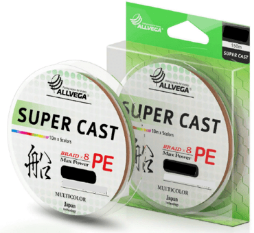 Плетёный шнур ALLVEGA Super Cast X8 150м 0.205мм 13.9кг multicolor Плетёный шнур ALLVEGA Super Cast X8 150м 0.205мм 13.9кг multicolor
