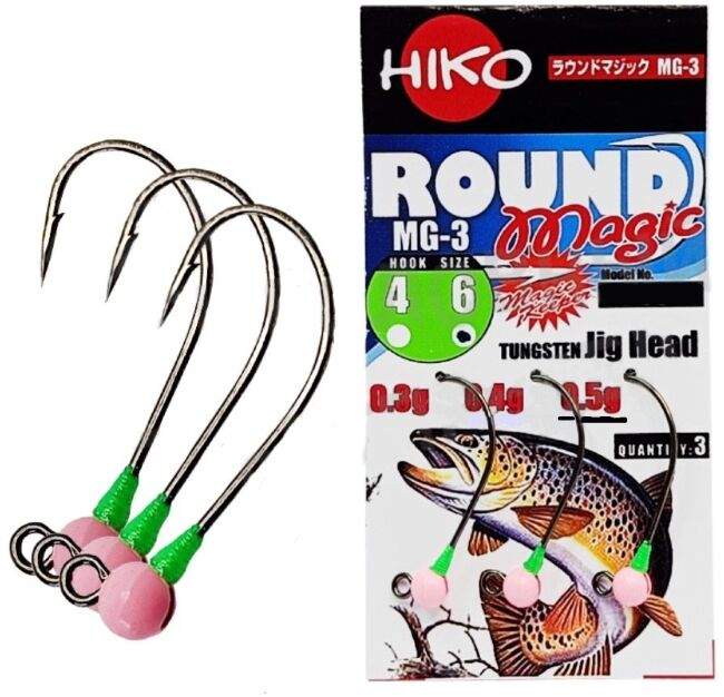 Джиг-головка вольфрам HIKO Round Magic крючок: MG-3 №6, 0.50гр, #Розовый 3шт/уп