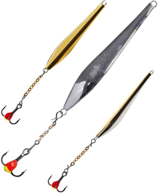 Блесна вертикальная зимняя Lucky John DOUBLE BLADE с цепочкой и тройником 60мм SG блистер Блесна вертикальная зимняя Lucky John DOUBLE BLADE с цепочкой и тройником 60мм SG блистер