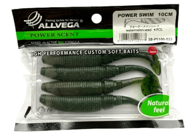 Виброхвост ALLVEGA Power Swim 10см 9гр 4шт/уп #022 watermelon seed