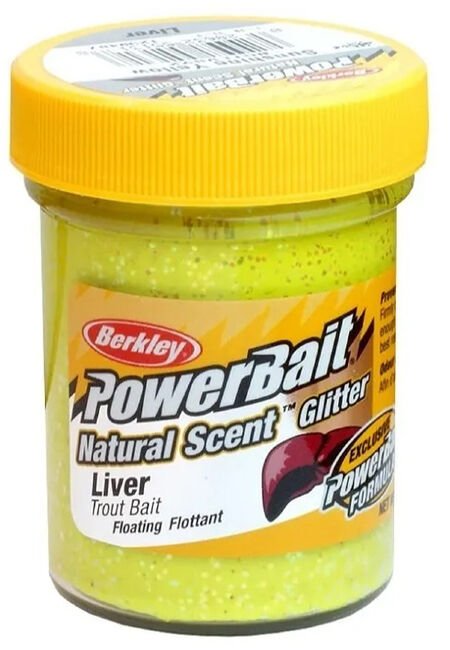 Паста форелевая Berkley Powerbait Natural Scent Glitter Trout Bait (50г) Liver Sunshine Yellow 1239487