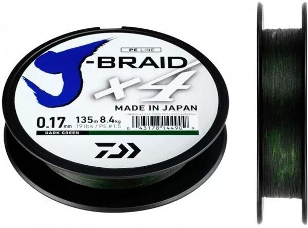 Плетёный шнур DAIWA J-Braid X4 135м 0.33мм 22.4кг темно-зеленый