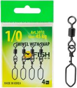 Вертлюжок с застежкой FISH SEASON Square №1/0 45кг 4шт/уп 3011-001F