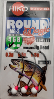Джиг-головка вольфрам HIKO Round Magic крючок: MG-3 №4, 0.50гр, #Белый 3шт/уп