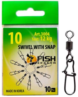 Вертлюжок с застежкой FISH SEASON Nice №10 12кг 10шт/уп 3004-10F Вертлюжок с застежкой FISH SEASON Nice №10 12кг 10шт/уп 3004-10F