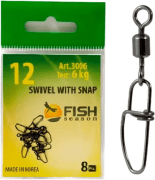 Вертлюжок с застежкой FISH SEASON Insurance №12 6кг 8шт/уп 3006-12F