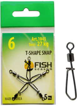 Вертлюжок с застежкой FISH SEASON T-Shape Snap №6 27кг 5шт/уп 1043-06F Вертлюжок с застежкой FISH SEASON T-Shape Snap №6 27кг 5шт/уп 1043-06F