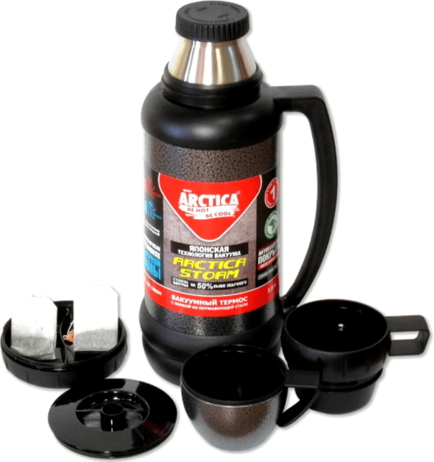 Термос АРКТИКА 109-1800М с узким горлом в молотковой эмали 1.8л черный