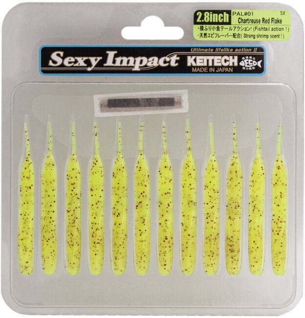 Силиконовая приманка KEITECH Sexy Impact 2.8" PAL#01 Chartreuse Red Flake 7.1см 1.5гр 12шт/уп Силиконовая приманка KEITECH Sexy Impact 2.8" PAL#01 Chartreuse Red Flake 7.1см 1.5гр 12шт/уп