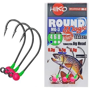 Джиг-головка вольфрам HIKO Round Magic крючок: MG-3 №4, 0.50гр, #Розовый 3шт/уп