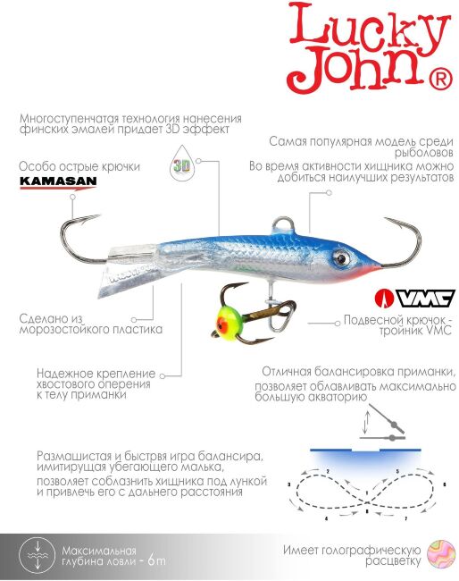 Балансир Lucky John CLASSIC 4.5 с тр. 50мм/15H блистер Балансир Lucky John CLASSIC 4.5 с тр. 50мм/15H блистер