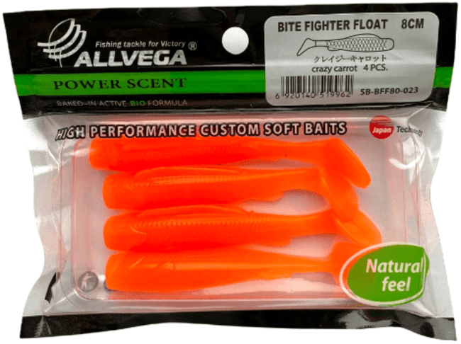 Виброхвост ALLVEGA Bite Fighter Float 8см 4.9гр 4шт/уп #023 crazy carrot Виброхвост ALLVEGA Bite Fighter Float 8см 4.9гр 4шт/уп #023 crazy carrot