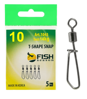 Вертлюжок с застежкой FISH SEASON T-Shape Snap №10 14кг 5шт/уп 1043-10F Вертлюжок с застежкой FISH SEASON T-Shape Snap №10 14кг 5шт/уп 1043-10F