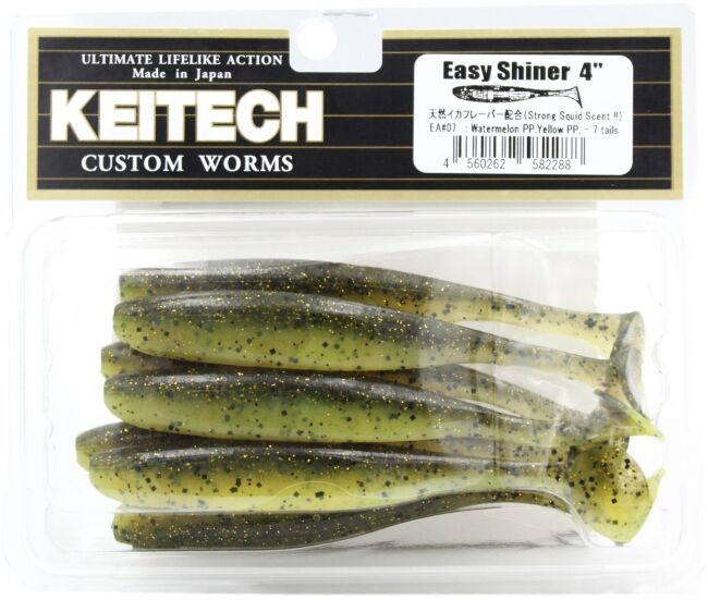 Виброхвост KEITECH Easy Shiner 4" EA#07 Watermelon PP/Yellow PP 10см 5.3гр 7шт/уп