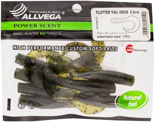 Твистер ALLVEGA Flutter Tail Grub 8см 3.6гр 7шт/уп #022 watermelon seed Твистер ALLVEGA Flutter Tail Grub 8см 3.6гр 7шт/уп #022 watermelon seed