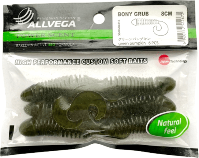 Твистер ALLVEGA Bony Grub 8см 5.2гр 6шт/уп #016 green pumpkin