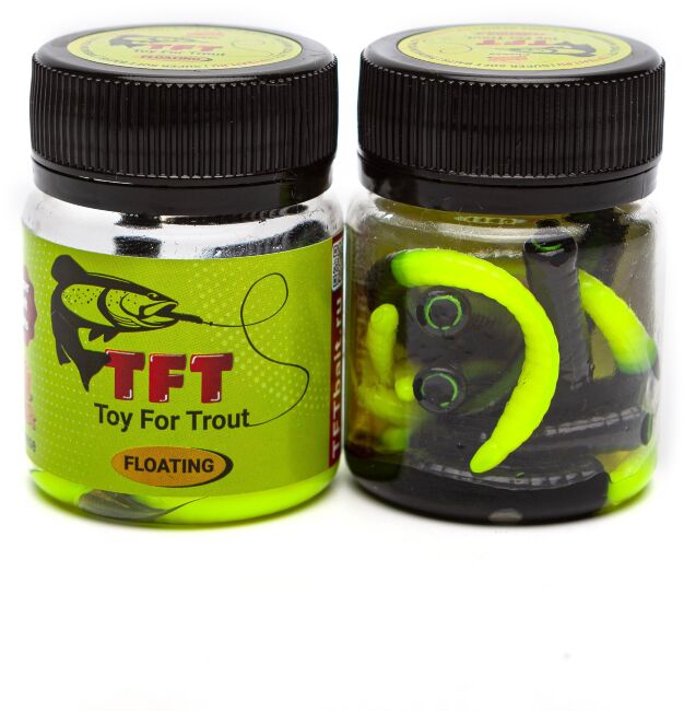 TFT Приманка силиконовая 80 мм. TOY WORMS Цвет: TW-30 Чёрный-Шартрез, Аромат: Сыр