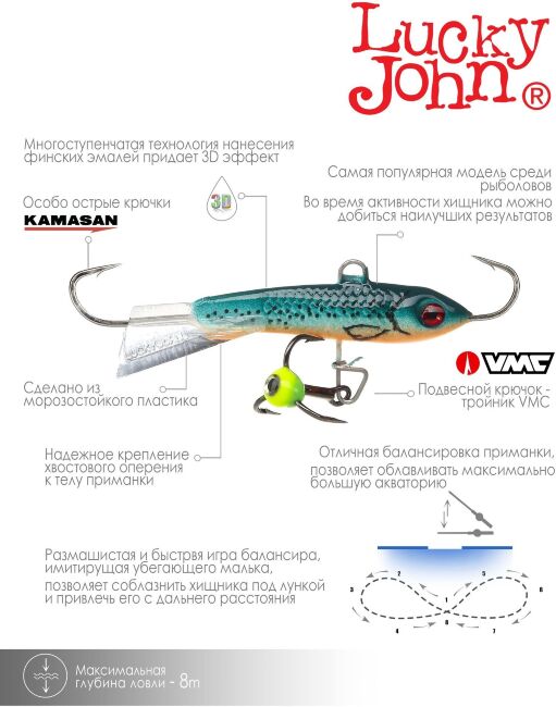 Балансир Lucky John CLASSIC 5 с тр. 50мм/53 блистер