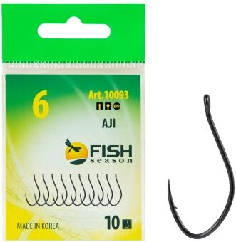 Крючок FISH SEASON Aji №6 колечко черный 10шт/уп 10093-06F Крючок FISH SEASON Aji №6 колечко черный 10шт/уп 10093-06F