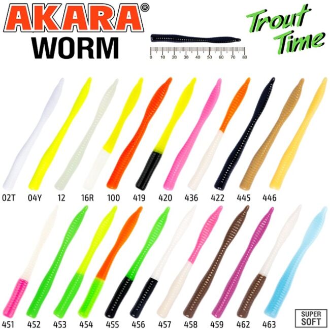 Силиконовая приманка AKARA Trout Time WORM3"/76мм #459 10шт/уп Cheese