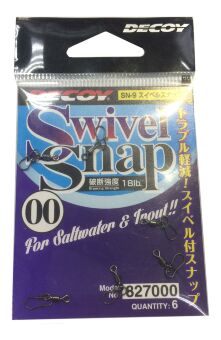 Вертлюжок с застежкой DECOY Swiwel Snap SN-9 №00 18lb/8.2кг 6шт/уп (827000) Вертлюжок с застежкой DECOY Swiwel Snap SN-9 №00 18lb/8.2кг 6шт/уп (827000)