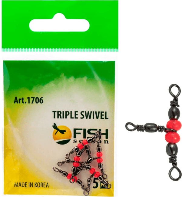 Вертлюжок на три напр красн бусина FISH SEASON Triple Swivel №10х12 16кг 5шт/уп 1706-10х12F