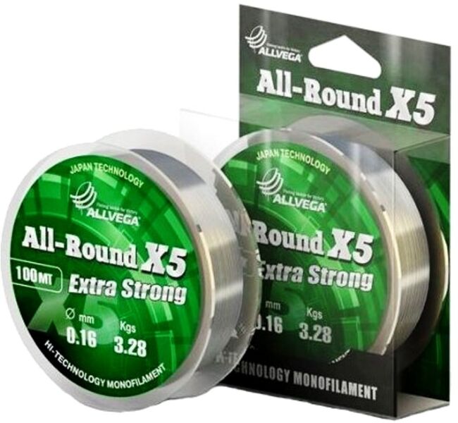 Леска монофил ALLVEGA All-Round X5 100м 0,16мм 3,28кг прозрачная Леска монофил ALLVEGA All-Round X5 100м 0,16мм 3,28кг прозрачная