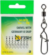 Вертлюжок с застежкой FISH SEASON Germany-B №6 15кг 7шт/уп 3013-06F Вертлюжок с застежкой FISH SEASON Germany-B №6 15кг 7шт/уп 3013-06F