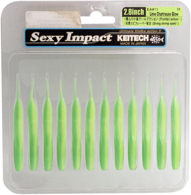 Силиконовая приманка KEITECH Sexy Impact 2.8" EA#11 Lime Chartreuse Glow 7.1см 1.5гр 12шт/уп