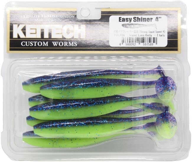 Виброхвост KEITECH Easy Shiner 4" PAL#06 Violet Lime Belly 10см 5.3гр 7шт/уп