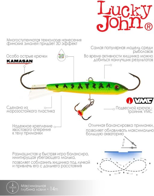 Балансир Lucky John CLASSIC 8 с тр. 80мм/20 блистер Балансир Lucky John CLASSIC 8 с тр. 80мм/20 блистер