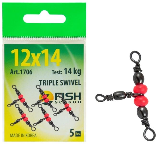 Вертлюжок на три напр красн бусина FISH SEASON Triple Swivel №12х14 14кг 5шт/уп 1706-12х14F Вертлюжок на три напр красн бусина FISH SEASON Triple Swivel №12х14 14кг 5шт/уп 1706-12х14F