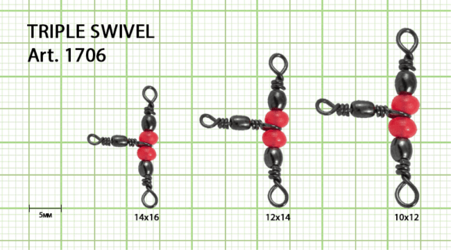 Вертлюжок на три напр красн бусина FISH SEASON Triple Swivel №12х14 14кг 5шт/уп 1706-12х14F Вертлюжок на три напр красн бусина FISH SEASON Triple Swivel №12х14 14кг 5шт/уп 1706-12х14F