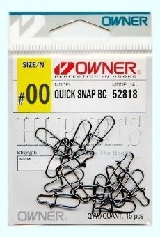 Застежка OWNER 52818-00 Quick Snap BC №00 8.9кг черный 15шт/уп Застежка OWNER 52818-00 Quick Snap BC №00 8.9кг черный 15шт/уп