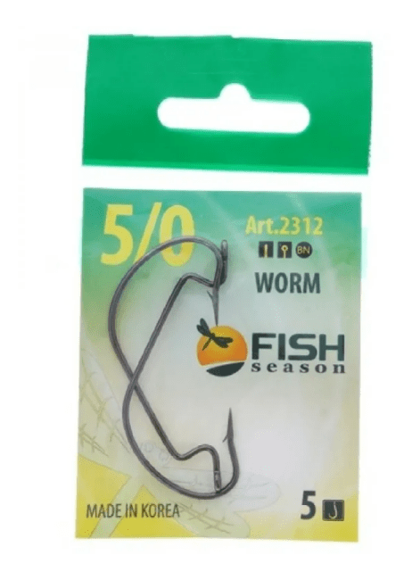 Крючок офсетный FISH SEASON Worm №5/0 черный 5шт/уп 2312-0015F