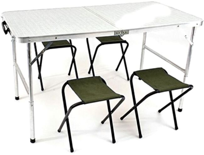 Стол складной НОВЫЙ ГОРИЗОНТ 60х120 размер:60*120*50/68см, 4 табурета, ножки стола:алюминий СТ-03+