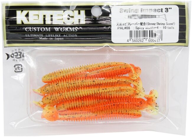 Виброхвост KEITECH Swing Impact 3" PAL#08 Spicy Mustad 7.5см 2.2гр 10шт/уп