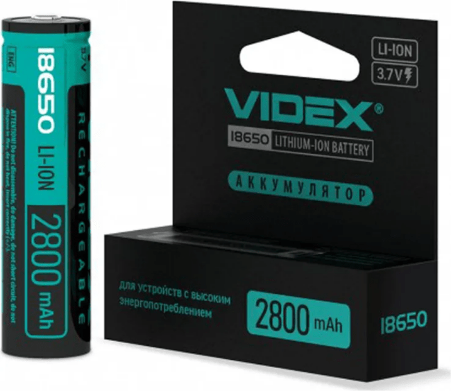 Аккумулятор 18650 3,7v VIDEX Li-Ion 2800mAh