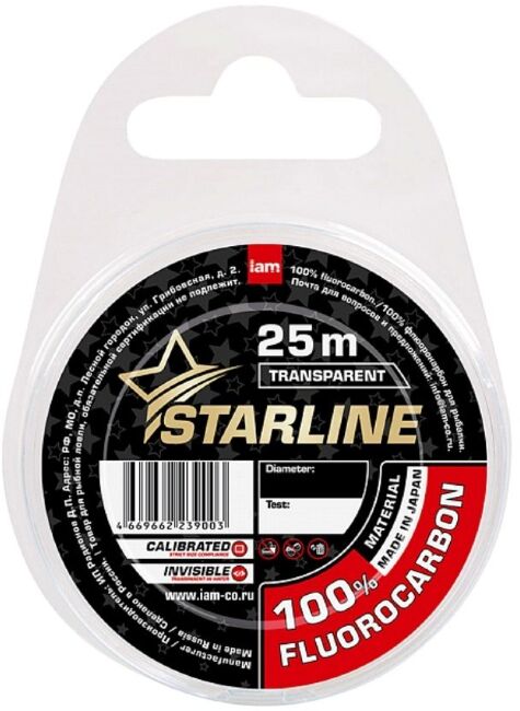 Флюорокарбон IAM Starline Fluorocarbon 100% transparent 25м 0.26мм 4.20кг Флюорокарбон IAM Starline Fluorocarbon 100% transparent 25м 0.26мм 4.20кг