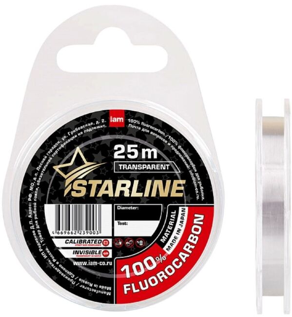 Флюорокарбон IAM Starline Fluorocarbon 100% transparent 25м 0.26мм 4.20кг Флюорокарбон IAM Starline Fluorocarbon 100% transparent 25м 0.26мм 4.20кг