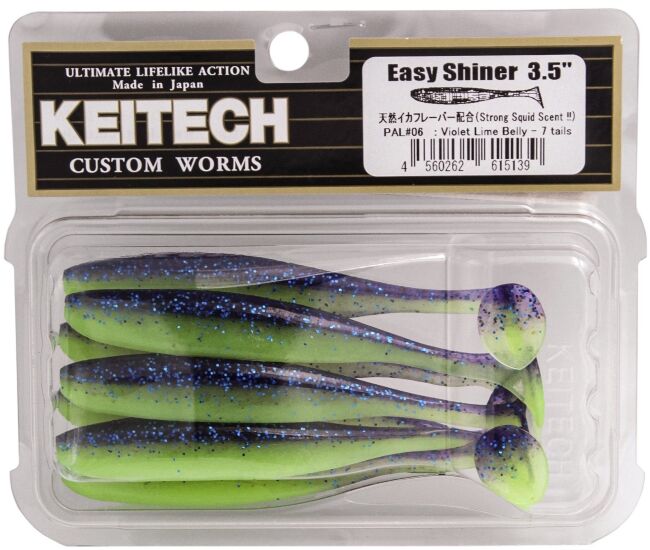 Виброхвост KEITECH Easy Shiner 3.5" PAL#06 Violet Lime Belly 8.9см 3гр 7шт/уп